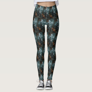 Alaskan Malamute rijdt op motorfiets Halloween gri Leggings
