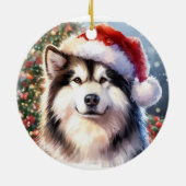 Alaskan Malamute Santa Hat Waterverf Kerstmis Keramisch Ornament (Achterkant)