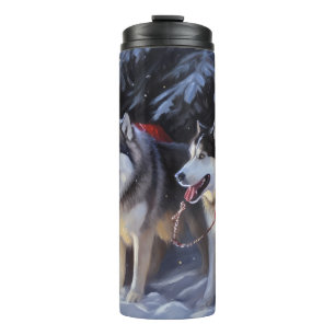 Alaskan Malamute Sneeuw slee rit Kerstmis  Thermosbeker
