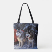 Alaskan Malamute Snowy Sleigh Ride Kerstmis Draagtas (Achterkant)