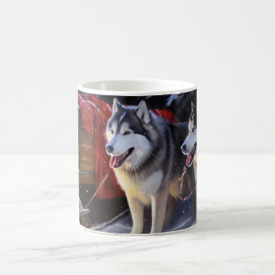 Alaskan Malamute Snowy Sleigh Ride Kerstmis Koffiemok