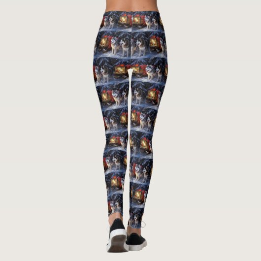 Alaskan Malamute Snowy Sleigh Ride Kerstmis Leggings (Achterkant)