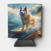 Alaskan Malamute Strand Surfen Schilderij Blikjeskoeler (Voorkant)