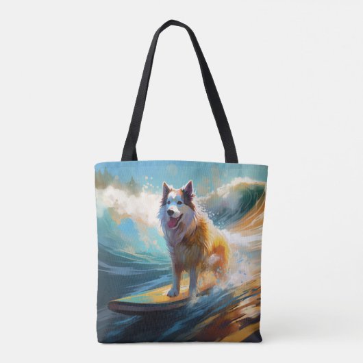 Alaskan Malamute Strand Surfen Schilderij Draagtas (Achterkant)