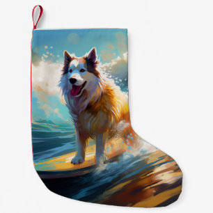Alaskan Malamute Strand Surfen Schilderij Kleine Kerstsok