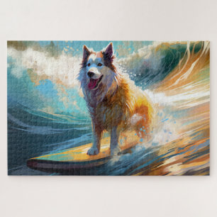 Alaskan Malamute Strand Surfen Schilderij Legpuzzel