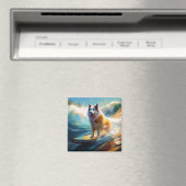 Alaskan Malamute Strand Surfen Schilderij Magneet (Insitu (Vaatwasser))