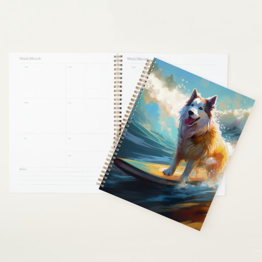 Alaskan Malamute Strand Surfen Schilderij Planner (Display)