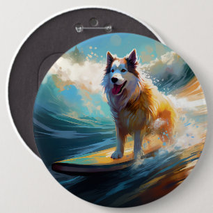 Alaskan Malamute Strand Surfen Schilderij Ronde Button 6,0 Cm
