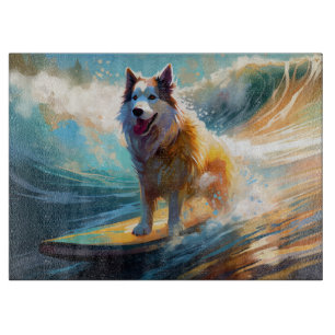 Alaskan Malamute Strand Surfen Schilderij Snijplank