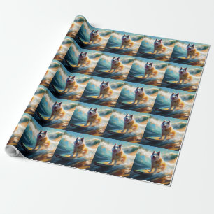 Alaskan Malamute Strand Surfing Schilderij Cadeaupapier