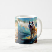 Alaskan Malamute Strand Surfing Schilderij Koffiemok (Voorkant rechts)