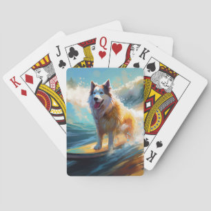 Alaskan Malamute Strand Surfing Schilderij Pokerkaarten