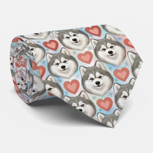 Alaskan Malamute Valentine Hearts Pattern Dog Love Stropdas (Opgerold)