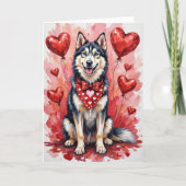 Alaskan Malamute Valentine’s Day Dog with Hearts Kaart (Voorkant)