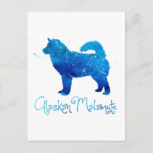 Alaskan Malamute Waterverf Briefkaart (Voorkant)