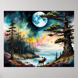 Alaskan Moose aan de rand van het bos Poster