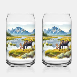 Alaskan Moose Digitale Waterverf Drinkware Set Blikvorm Glas