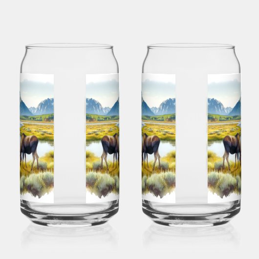 Alaskan Moose Digitale Waterverf Drinkware Set Blikvorm Glas (Links)