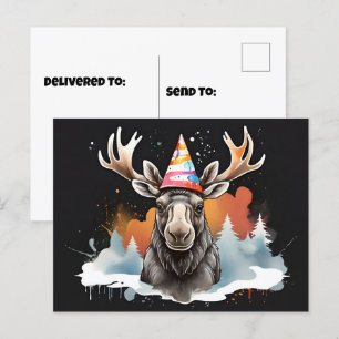 Alaskan Moose dragen kegel verjaardagsfeestje pet Briefkaart