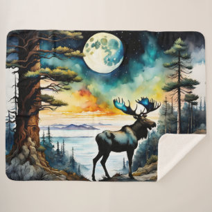 Alaskan Moose onder het maanlicht Sherpa Deken