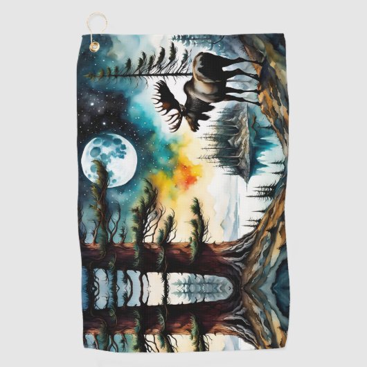 Alaskan Moose staande op Mountain Ridge Golfhanddoek (Voorkant)