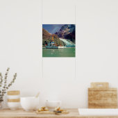 Alaskan Mountain Waterfall Uitzicht & Boat Poster (Keuken)