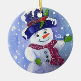 Alaskan sneeuwbal sneeuwman keramische ornament