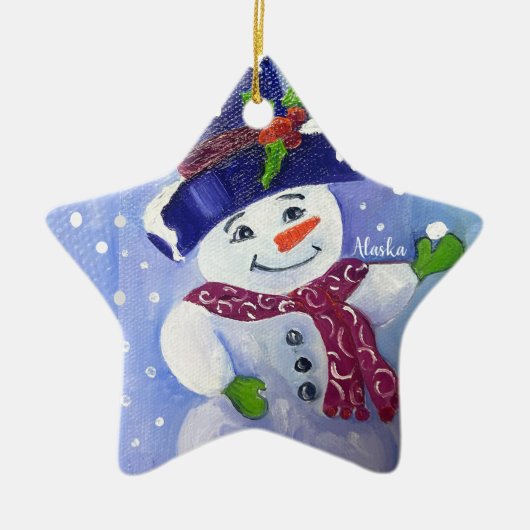 Alaskan sneeuwbal sneeuwman keramische ornament (Voorkant)