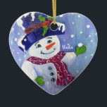 Alaskan Snowball Snowman coeur céramique ornement<br><div class="desc">Célébration des neigeurs de l'Alaska</div>