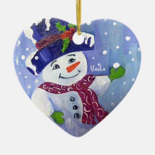 Alaskan Snowball Snowman hart keramisch ornament (Voorkant)