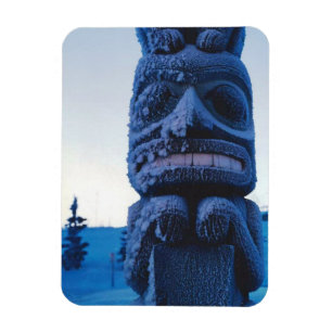 Alaskan Totem Pole Winter Night Photo Ontworpen Magneet