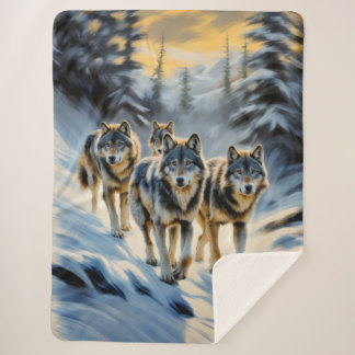 Alaskan Wild Wolf Pack Sherpa Deken