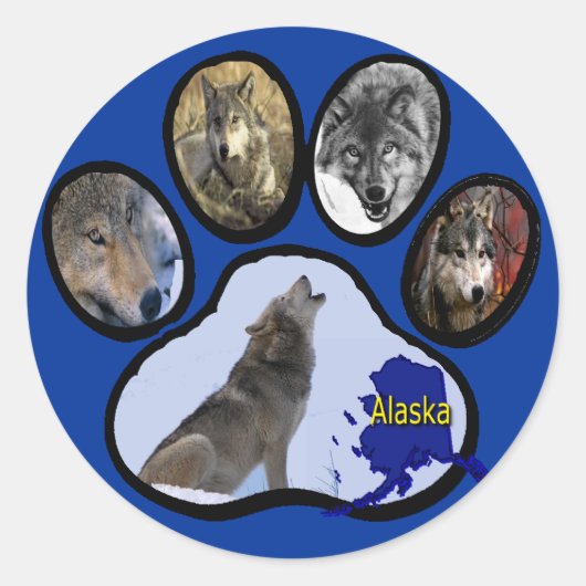Alaskan Wolf Paw Print Ronde Sticker (Voorkant)