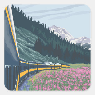 AlaskaRailroad en Fireweed Vintage Travel Vierkante Sticker