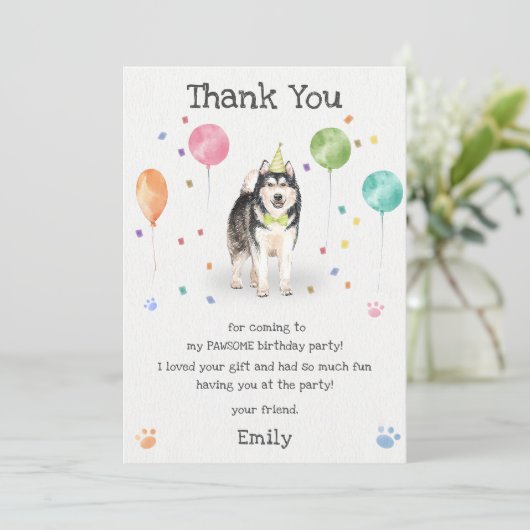 Alaskien Malamute Chien chiot Carte de remerciemen (Debout devant)