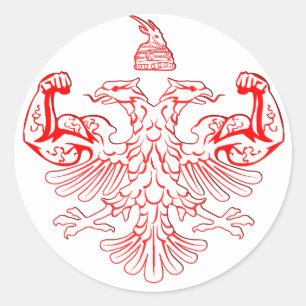 Albanese macht ronde sticker