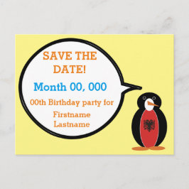 Albanese Vlag Pratende Mevrouw Pinguïn Bewaar de D Aankondigingskaart