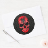Albanese Vlag Schedel op Staal Mesh Graphic Ronde Sticker (Envelop)
