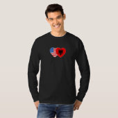 Albania &USA Flag Twin Heart for Albanian American T-shirt (Voorkant volledig)