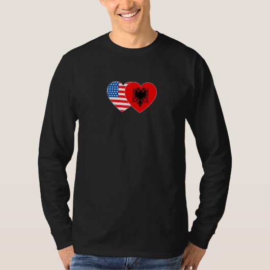 Albania &USA Flag Twin Heart for Albanian American T-shirt (Voorkant)