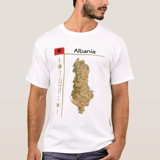 Albanie Carte + Drapeau + Titre T-shirt (Devant)