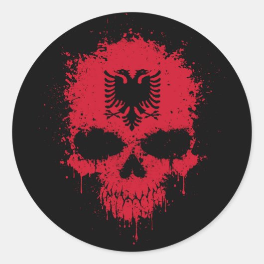 Albanië Dripping Splatter Skull Ronde Sticker (Voorkant)