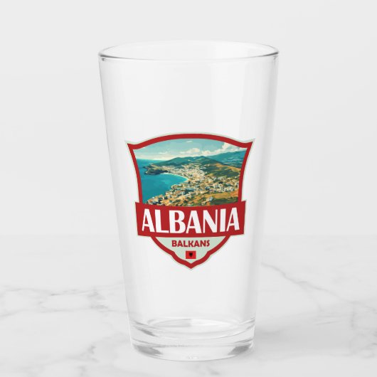 Albanië Illustratie Retro Badge Glas (Voorkant)
