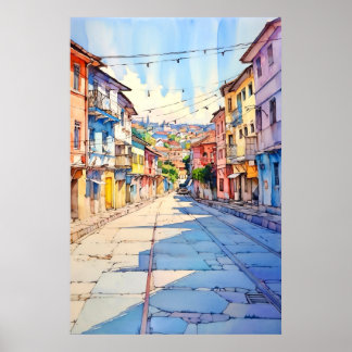 Albanië Tirana Oude Straat Schildering Poster