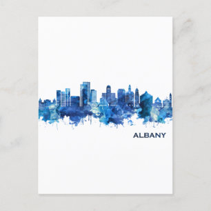 Albany New York Skyline Blue Uitnodiging Briefkaart