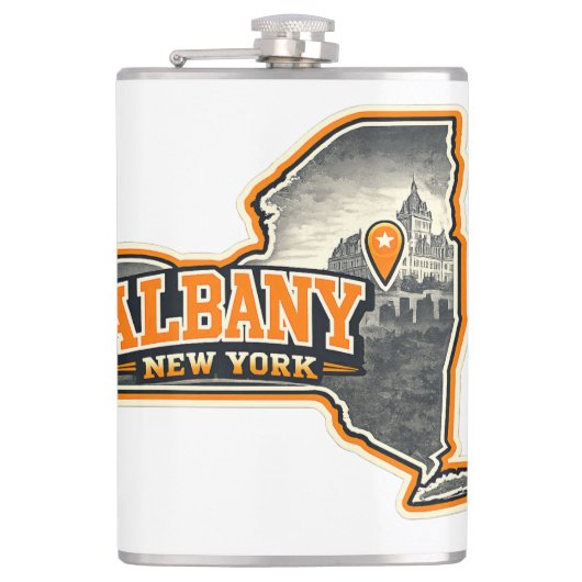 Albany New York State Outline Map Label Design Heupfles (Voorkant)