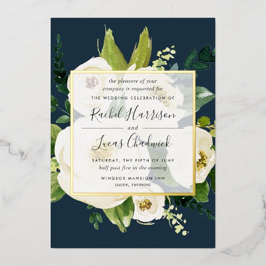 Albâtre Floral Mariage Gold Foil Invitation (Recto)