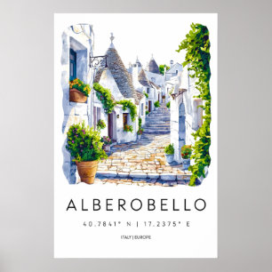 Alberobello Aquarelle Ancien Poster de Voyage Ski