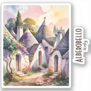 Alberobello Italië Historische Trulli Aquarel Kuns Sticker